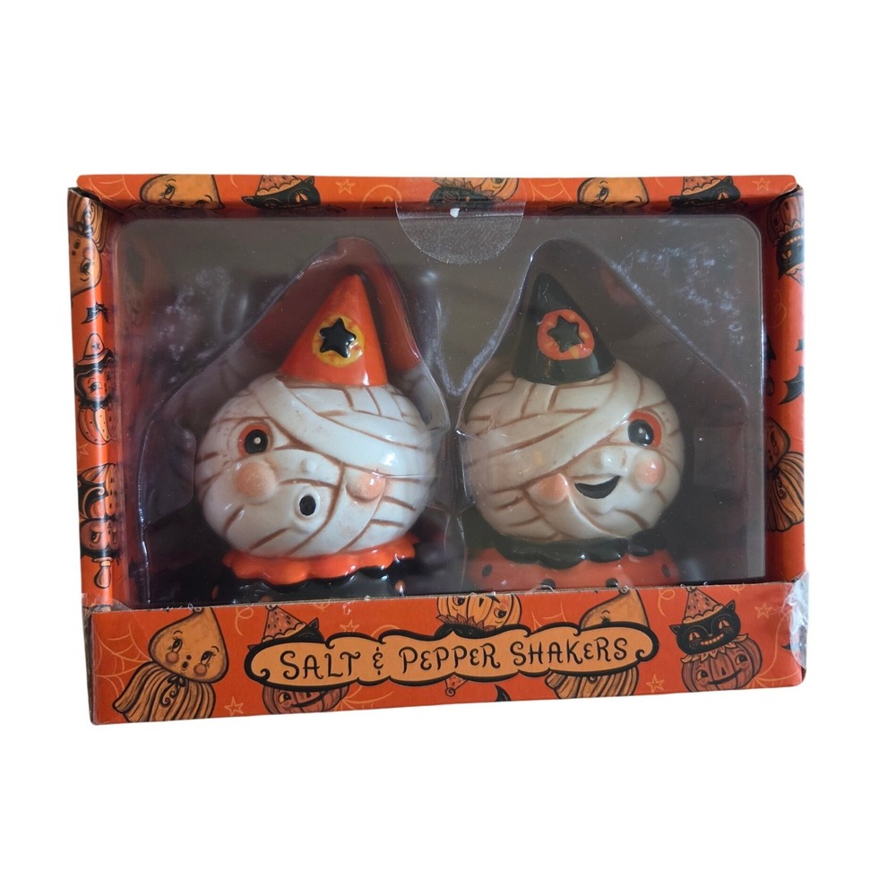 Johanna Parker Salt Pepper Shakers OS Orange New Halloween Mummy Set